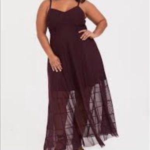 BURGUNDY PURPLE MESH MAXI DRESS